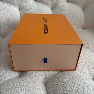 Louis Vuitton Orange Box with Beige Drawer and Blue Pull, Empty